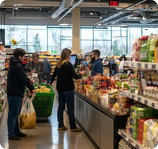 Retail and convenience store interior with shelves